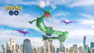 Official artwork for Pokemon GO featuring Rayquaza (Image via Niantic)